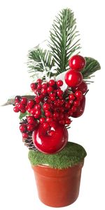 Dekorácia MagicHome Vianoce, Vetvičky v črepníku, s jablkom, 25cm