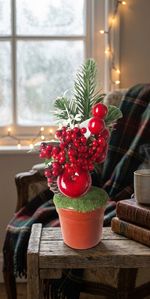 Decoration MagicHome Christmas, Twigs in a pot, with an apple, 25 cm