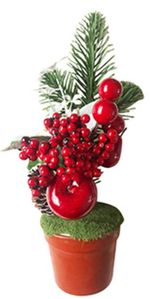Dekorácia MagicHome Vianoce, Vetvičky v črepníku, s jablkom, 25cm, 2ks