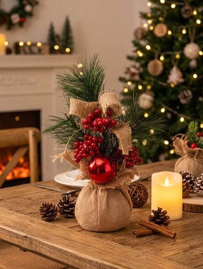 Decoration MagicHome Christmas, Twigs in jute, with a ball, 23 cm
