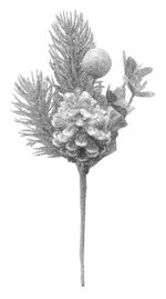 Ág MagicHome Karácsony, tobozzal, ezüst, 21 cm