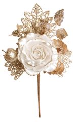 Ág MagicHome Karácsony, rózsával, krémszínű, 25,5 cm