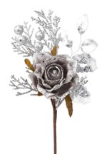 Ág MagicHome Karácsony, rózsával, szürke, 26 cm