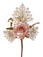 Ág MagicHome Karácsony, rózsával, rózsaarany, 26 cm