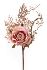 Ág MagicHome Karácsony, rózsával, rózsaarany, 26 cm
