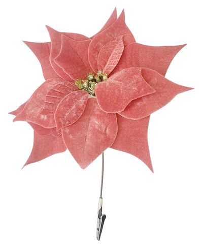 Decoration Flower Poinsettia, with clip, pink, 25x26cm, bal. 6 pcs