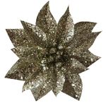 Flower MagicHome Christmas Glitter Poinsettia, with clip, champagne, flower size: 9 cm, flower lengt