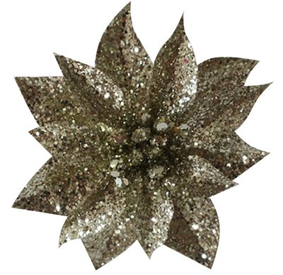 Virág MagicHome Karácsony GlitterPoinsettia, csipesszel, pezsgő, virág mérete: 9 cm, virág hossza: 8