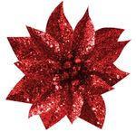 Virág MagicHome Karácsony GlitterPoinsettia, csipesszel, piros, virág mérete: 9 cm, virág hossza: 8