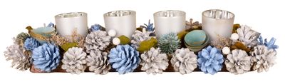 Candle holder MagicHome, natural, silver cups, L-45 cm, blue, advent