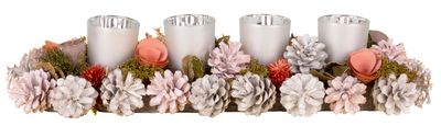 Candle holder MagicHome, natural, silver cups, L-45 cm, pink, Advent