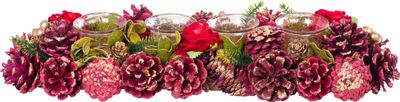 Candle holder MagicHome, natural, red cups, L-45 cm, red, Advent