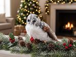 Decorative Bird MagicHome Christmas, 15x10x12.5 cm, white - grey, feathered