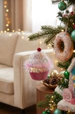 Decoration MagicHome Christmas Candy Line, muffin, pink, hanging, 7x7x11 cm