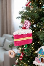 Dekorácia MagicHome Vianoce Candy Line, koláčik, ružový, závesný, 13x9x15 cm