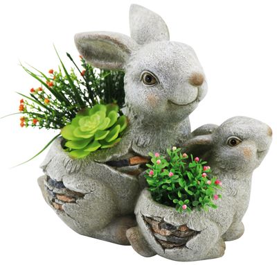 Decoration Gecco 4024, Rabbit with flowerpot, magnesium, 34x19x32 cm