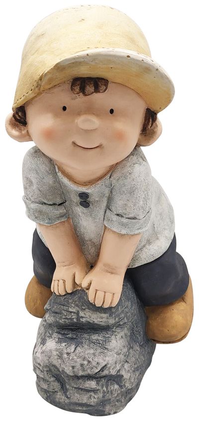 Decoration Gecco 8425, Boy on stone, magnesium, 31x23x42 cm