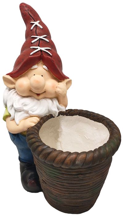 Decoration Gecco 1150, Dwarf with flowerpot, magnesium, 39x24x50 cm