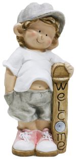 Decoration Gecco 9095, Boy with blackboard, magnesium, 24x18x49 cm
