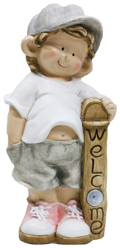 Decoration Gecco 9095, Boy with blackboard, magnesium, 24x18x49 cm