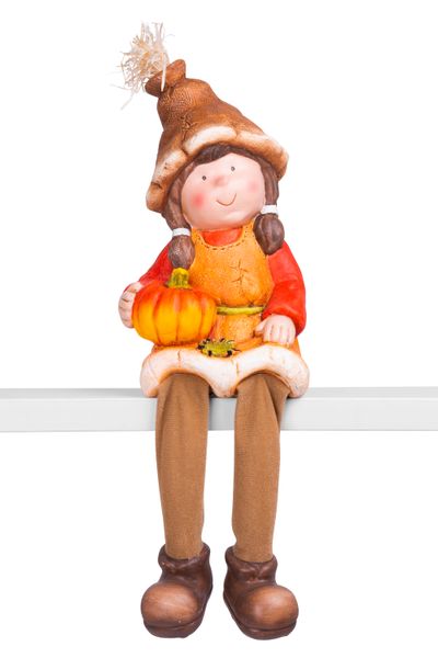 Decoration MagicHome Nature, Little girl sitting with a pumpkin, ceramics, 17x16,50x32 cm