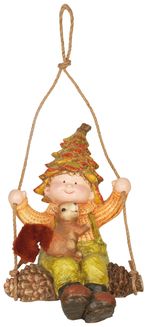 Dekorácia MagicHome Nature, Chlapček sediaci na šiške, keramika, 30,50x24,50x46,50 cm