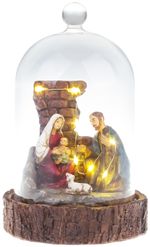 Decoration MagicHome Christmas, Nativity Scene in Glass Dome, 7 LED, 2xAAA, indoor, 11.8x11.8x19 cm