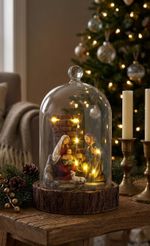 Decoration MagicHome Christmas, Nativity Scene in Glass Dome, 7 LED, 2xAAA, indoor, 11.8x11.8x19 cm