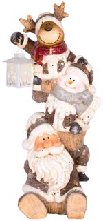 Decoration MagicHome Christmas, Santa, reindeer and snowman with lantern, 1 LED, 2xAAA, ceramic, 29x