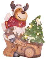 Decoration MagicHome Christmas, Small reindeer with cart, 4 LED, 3xAA, ceramic, 33.50x24x43 cm