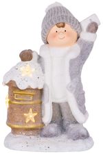 Decoration MagicHome Christmas, Boy with mailbox, 1 LED, 3xAA, ceramic, 33x23x45 cm