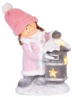 Decoration MagicHome Christmas, Girl with mailbox, 1 LED, 3xAA, ceramics, 31x23x43 cm