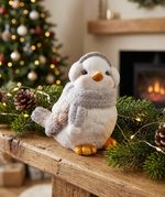 Dísz MagicHome karácsonyi, Hím madár, szürke sál, terrakotta, 13,80x9x12,80 cm