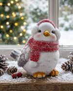 Decoration MagicHome Christmas, Male Bird, burgundy scarf, terracotta, 13.80x9x12.80 cm