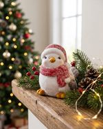 Decoration MagicHome Christmas, Female Bird, burgundy scarf, terracotta, 13.80x9x12.80 cm