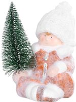 Figurine MagicHome Christmas, Boy with Christmas tree, terracotta, 14.5x13x17 cm