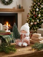 Figurine MagicHome Christmas, Boy with Christmas tree, terracotta, 14.5x13x17 cm