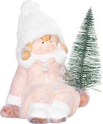 Figurine MagicHome Christmas, Girl with Christmas tree, terracotta, 14,5x13x17 cm