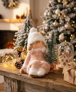 Figure MagicHome Christmas, Girl with a tree, terracotta, 14.5x13x17 cm