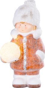 Figurine MagicHome Christmas, Boy with a snowball,1 LED, 14x13x25 cm