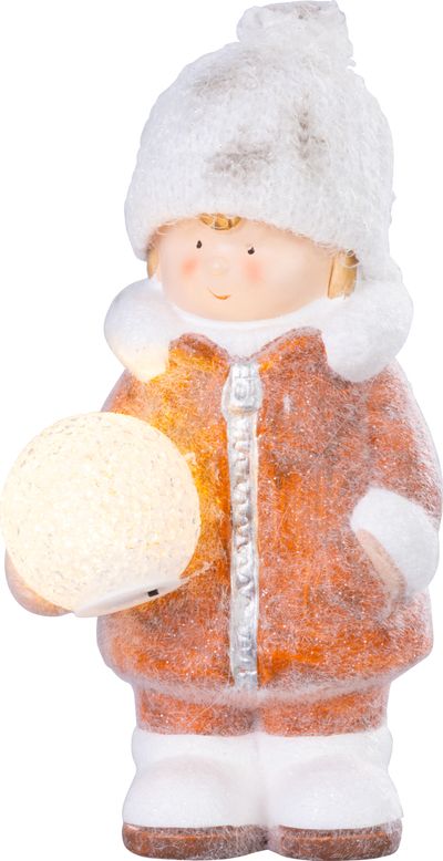 Figurine MagicHome Christmas, Boy with a snowball,1 LED, 14x13x25 cm