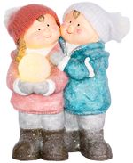 Figurine MagicHome Christmas, Boy and girl with snow globe, 1 LED, ceramic, 27.5x23x40 cm