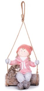 Figurine MagicHome Christmas, Girl on a swing with a hedgehog, hanging, ceramics, 31,5x28x36 cm