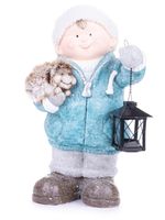 Figurine MagicHome Christmas, Boy with lantern and hedgehog, ceramic, 23x20x39.5 cm