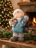 Figurine MagicHome Christmas, Boy with lantern and hedgehog, ceramic, 23x20x39.5 cm