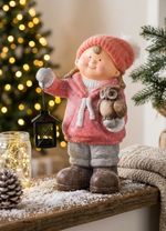 Figure MagicHome Christmas, Girl with a lantern and an owl, ceramic, 28x18.5x39.5 cm