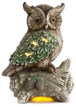 Decoration MagicHome Christmas, Owl on a log, 9 LED, 3xAAA, ceramic, 31x21x42 cm