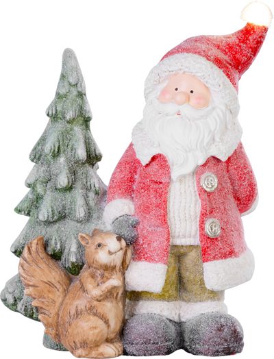 Decoration MagicHome Christmas, Santa with a squirrel and a Christmas tree, 1 LED, 2xAAA, ceramics,