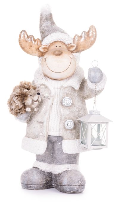 Decoration MagicHome Christmas, Reindeer with lantern, ceramics, 24,50x18,50x49 cm