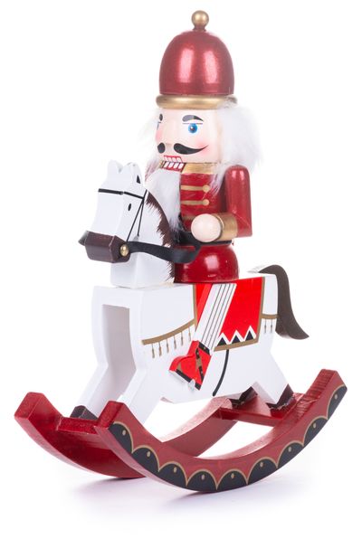 Postavička MagicHome Vianoce Woodeco, Luskáčik na koni, drevo, hojdací, červeno-biely, 30 cm